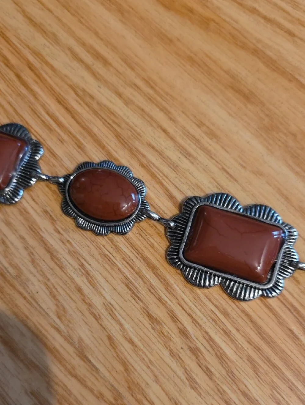 Women's Brown Stone Silver-Tone Linked Chain Belt